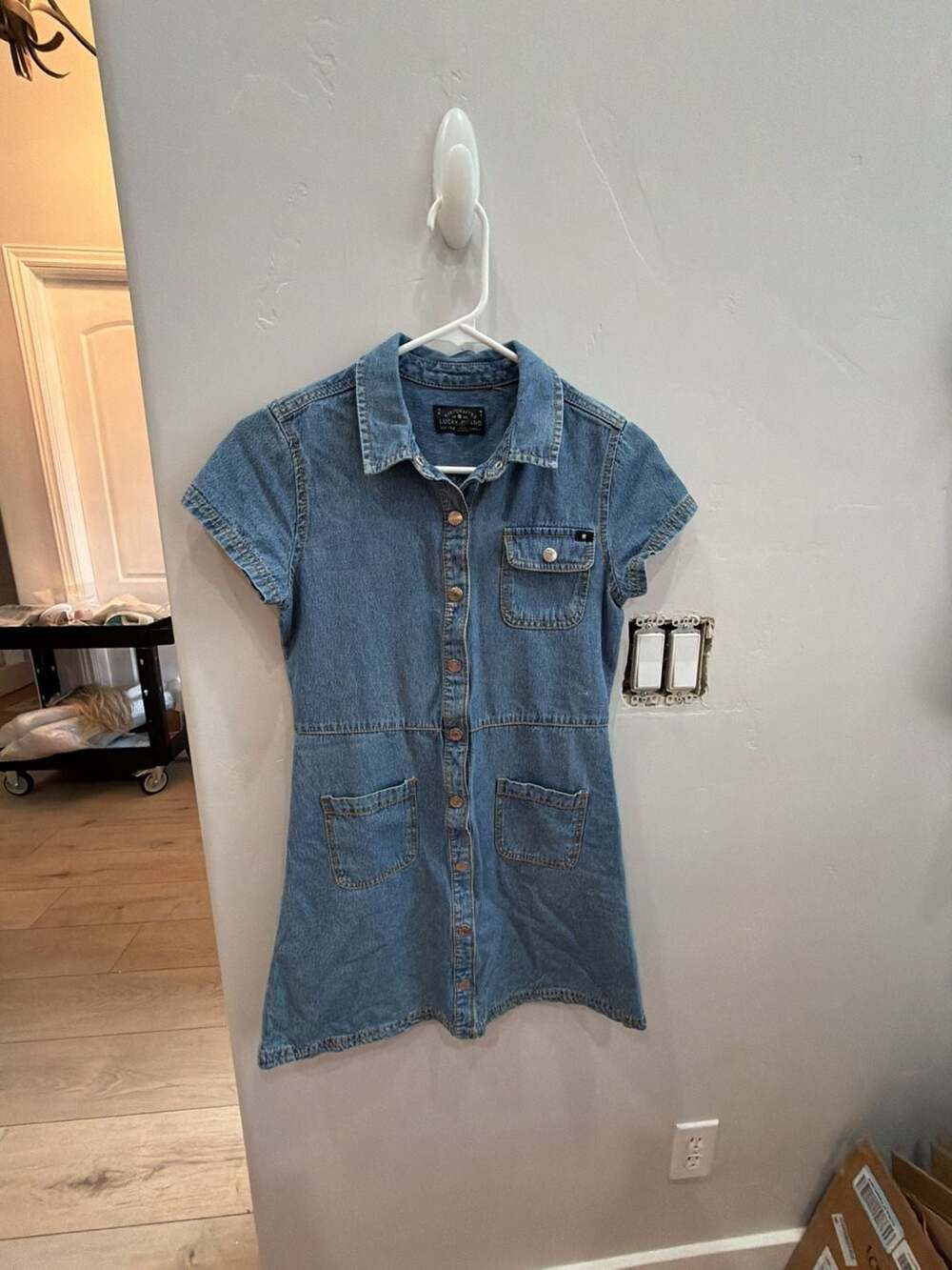 Lucky Brand Girls Blue Denim Button-Front Short Sleeve Shirt Dress